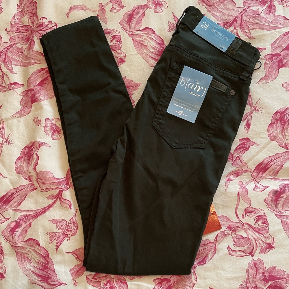 7 for all Mankind Dark Green Skinny Ankle Jeans